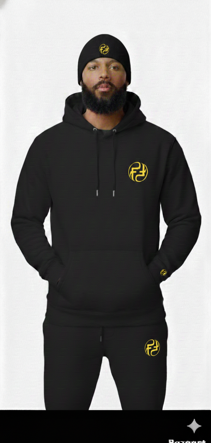 Men's finally famous sweatsuit beanie combo.