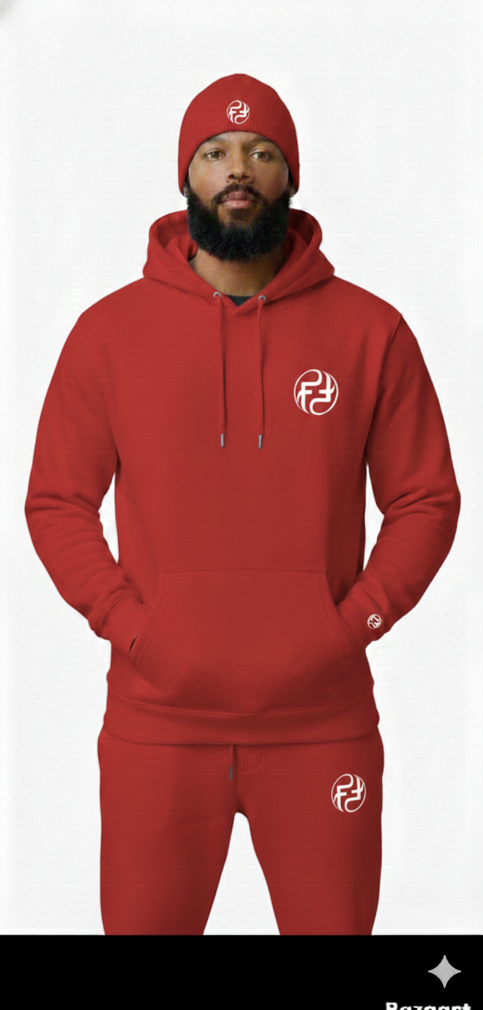 Men's finally famous sweatsuit beanie combo.