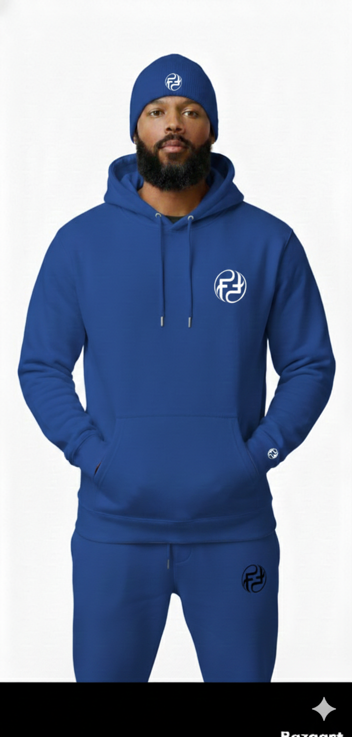 Men's finally famous sweatsuit beanie combo.