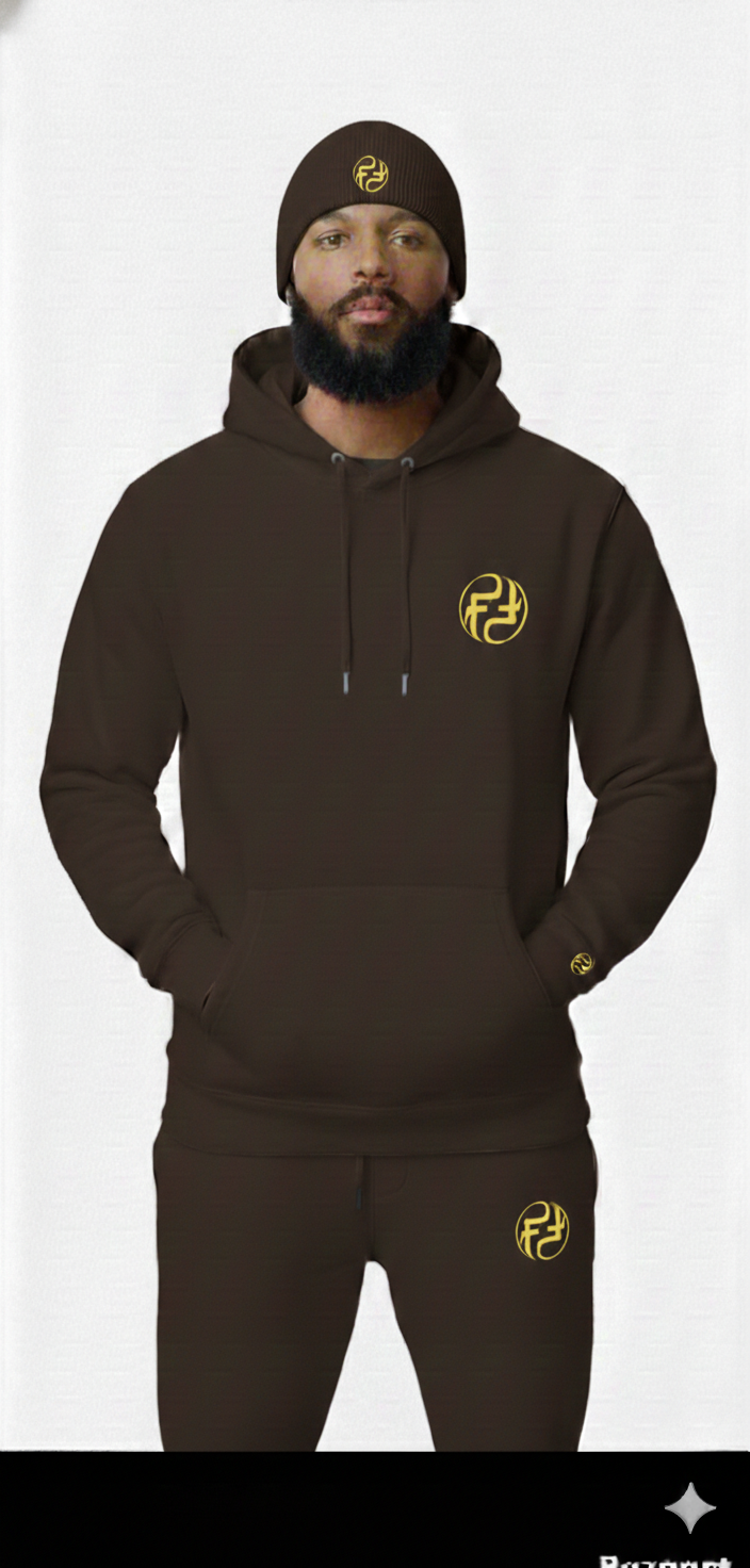 Men's finally famous sweatsuit beanie combo.