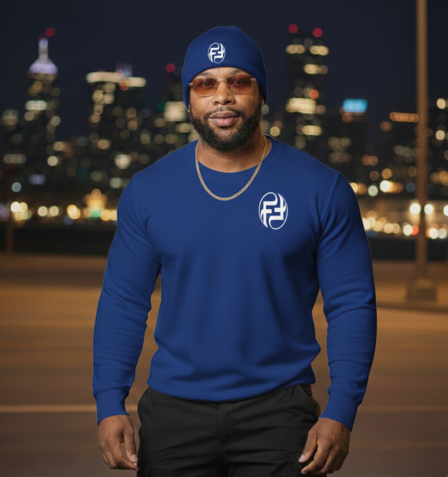 MEN'S FINELY FAMOUS FF SERIES CREW NECK SWEATER AND BEANIE COMBO