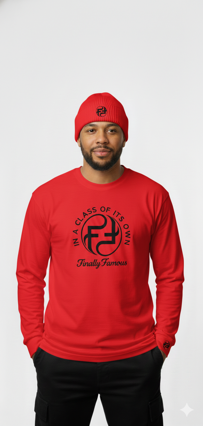 MEN'S FINALLY FAMOUS IN A CLASS OF ITS OWN LONG SLEEVED T SHIRT & BEANIE COMB